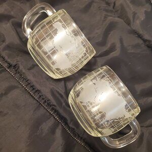 2 Vtg Nestle Nescafe World Globe Mugs Frosted Etched MCM